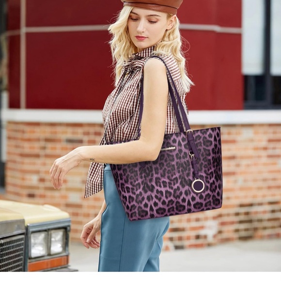 Purple Montana West Fashion 3 pcs Handbag Set girafe Print Tote Bag Conc… - Picture 2 of 4